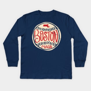 Boston Mass Hand Drawn Script Kids Long Sleeve T-Shirt